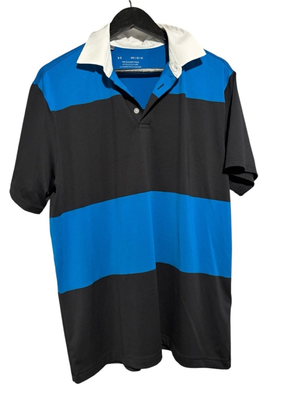 Under Armour Men's Blue & Black Striped Polo Shirt. Size M